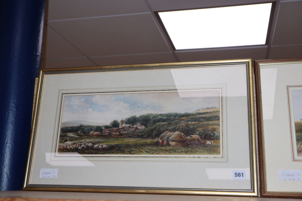 James Orrock (1829-1913), pair of watercolours, Near Brighton and Falmer, signed, inscribed and dated 1890, 17 x 44cm